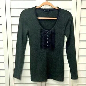 Banana Republic Long Sleeve Silk Trim Henley Size Small Gray